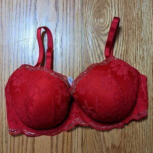 Victoria's Secret Lined Demi Red Bra with Gold Trim